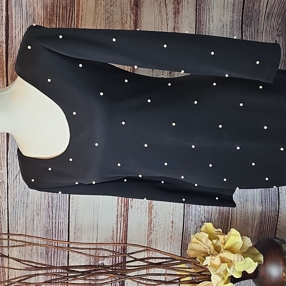 HEARTS BLACK LONG SLEEVE FITTED PULLOVER PEARL DRESS